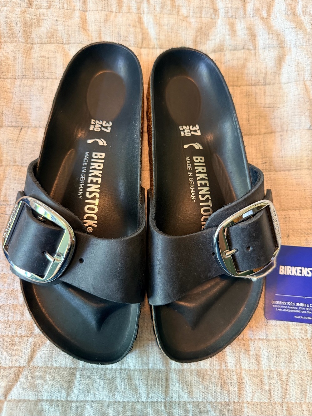 Birkenstock Black One-Strap Slide Sandals with Large Silver Buckle - Size 37 - Picture 3 of 6